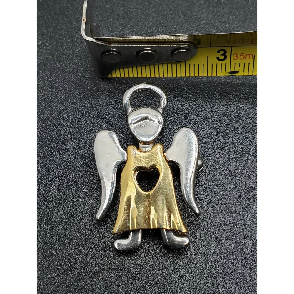 Brooch Angel with heart and Halo two tone Vintage Religious Choir Pin Gold Tone